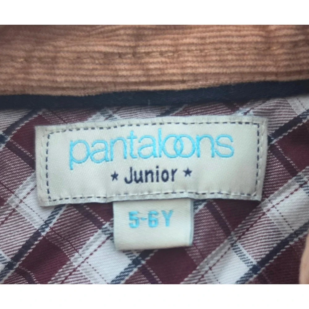 Pantaloons Junior Boys Corduroy Button Down Shirt Orange Long Sleeve Size 5-6Y